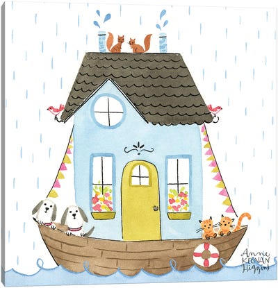 Noah's Houseboat Canvas Art Print - Kitten Art