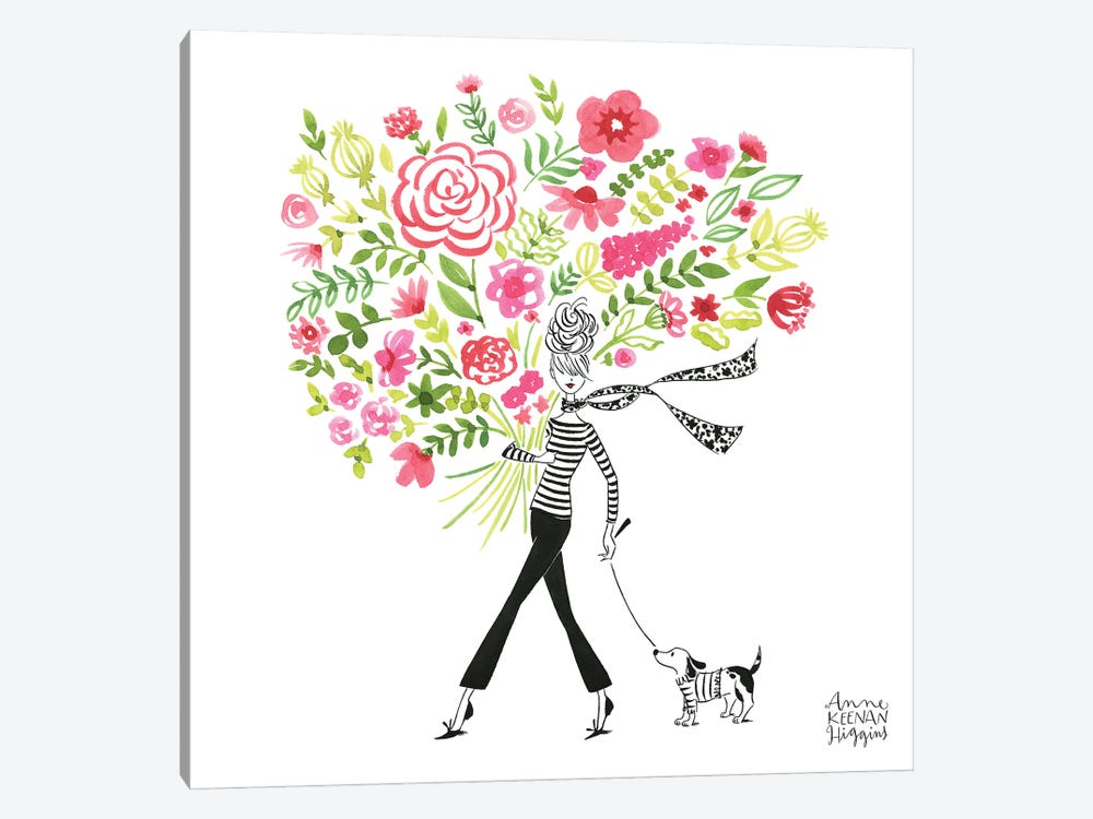 Girl With Bouquet And Dog by Anne Keenan Higgins 1-piece Canvas Wall Art