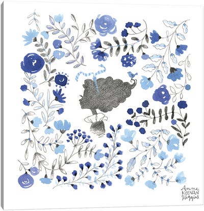 Silhouette In Blue Flowers Canvas Art Print - Anne Keenan Higgins