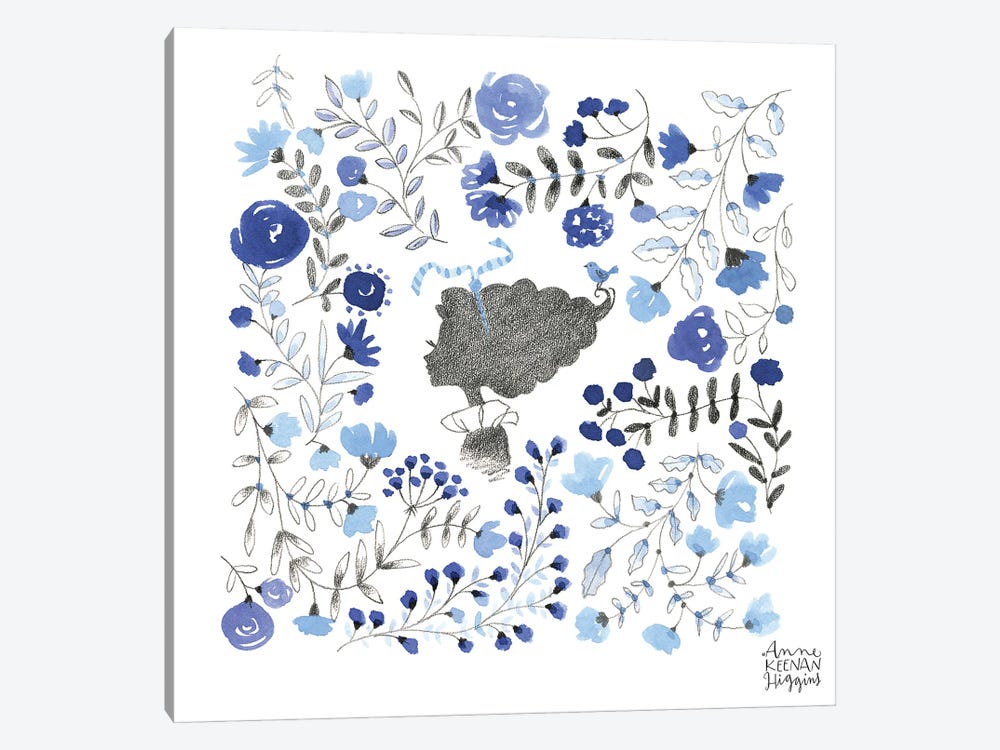 Silhouette In Blue Flowers by Anne Keenan Higgins 1-piece Canvas Artwork