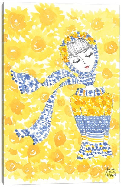 Girl In Sunflowers Canvas Art Print - Anne Keenan Higgins