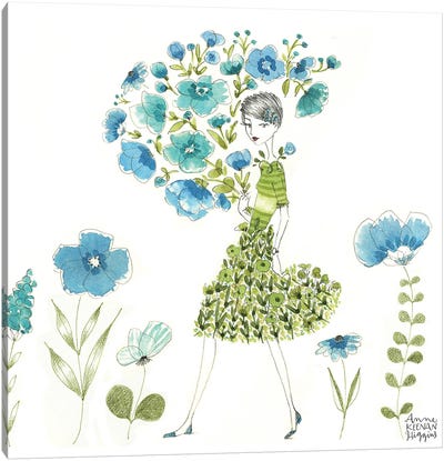 Blue Green Floral Bouquet Canvas Art Print - Anne Keenan Higgins