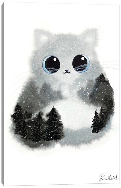 Snow Forest Cat Canvas Art Print - Friendly Mythical Creatures