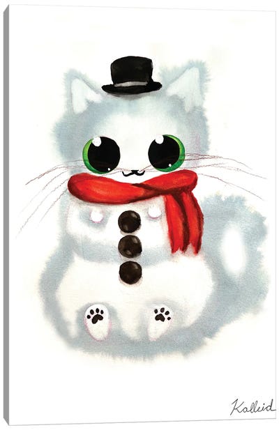 Snowman Cat Canvas Art Print - Snowman Art