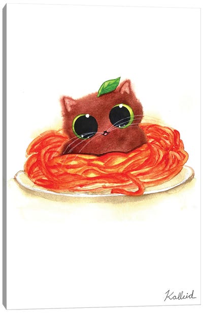 Spaghetti Kitty Canvas Art Print - International Cuisine Art