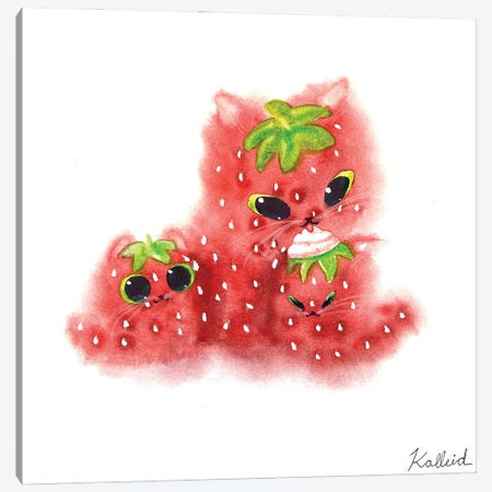 Strawberry Kitties Canvas Print #KHK106} by Kalleidoscape Design Canvas Art
