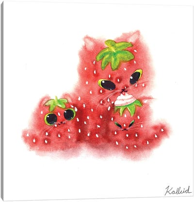 Strawberry Kitties Canvas Art Print - Berry Art
