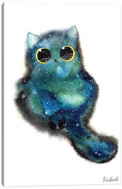 Teal Galaxy Cat Canvas Art Print - Friendly Mythical Creatures