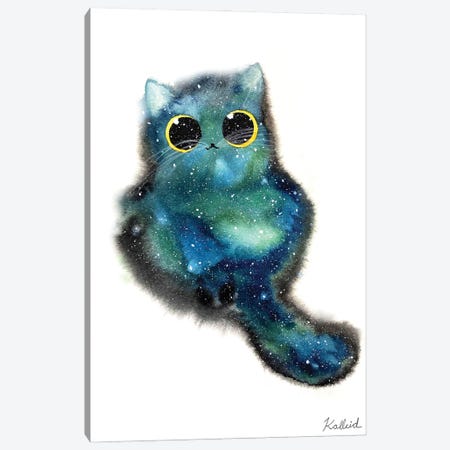 Teal Galaxy Cat Canvas Print #KHK114} by Kalleidoscape Design Art Print
