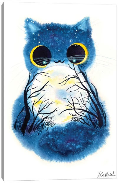 Wooded Moon Cat Canvas Art Print - Kalleidoscape Design