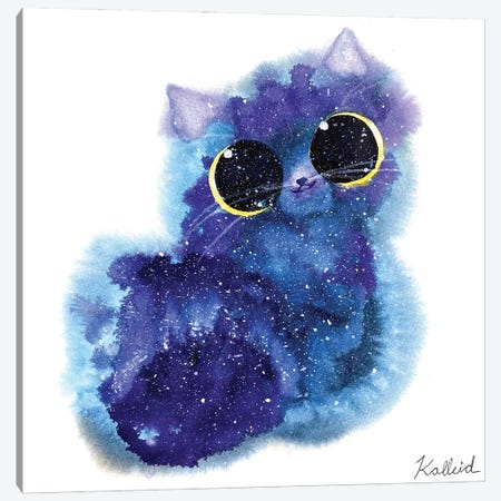 Blue Galaxy Cat Canvas Print #KHK12} by Kalleidoscape Design Art Print