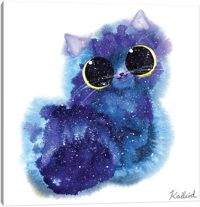 Blue Galaxy Cat Canvas Art Print - Kalleidoscape Design