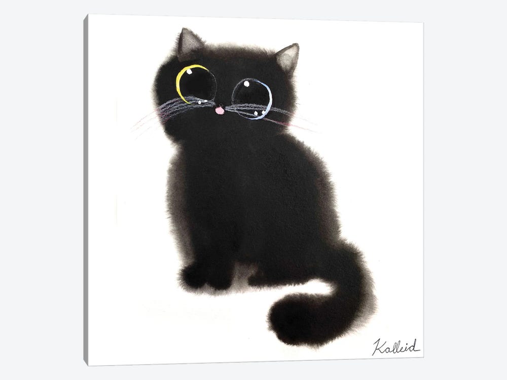 Blue Green Black Kitty by Kalleidoscape Design 1-piece Canvas Art