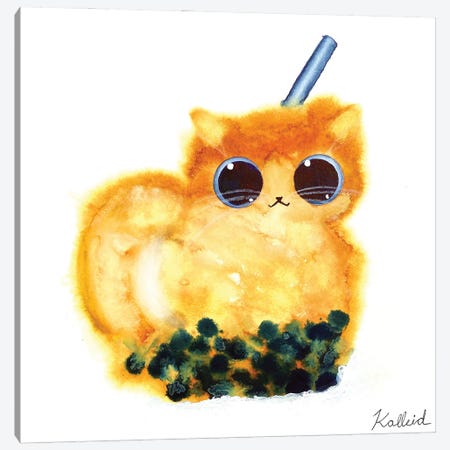 Bubble Tea Cat Canvas Print #KHK15} by Kalleidoscape Design Canvas Artwork