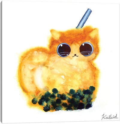 Bubble Tea Cat Canvas Art Print - Asian Cuisine Art