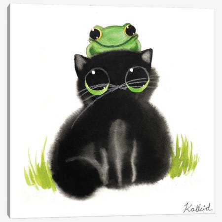 Cat Frog Hat Canvas Print #KHK23} by Kalleidoscape Design Canvas Wall Art
