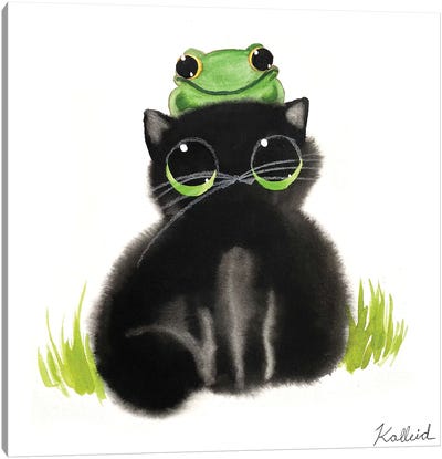 Cat Frog Hat Canvas Art Print - Frog Art