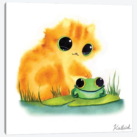Cat Meets Frog Canvas Print #KHK25} by Kalleidoscape Design Art Print