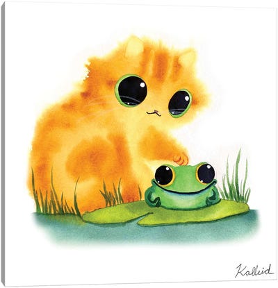 Cat Meets Frog Canvas Art Print - Kalleidoscape Design