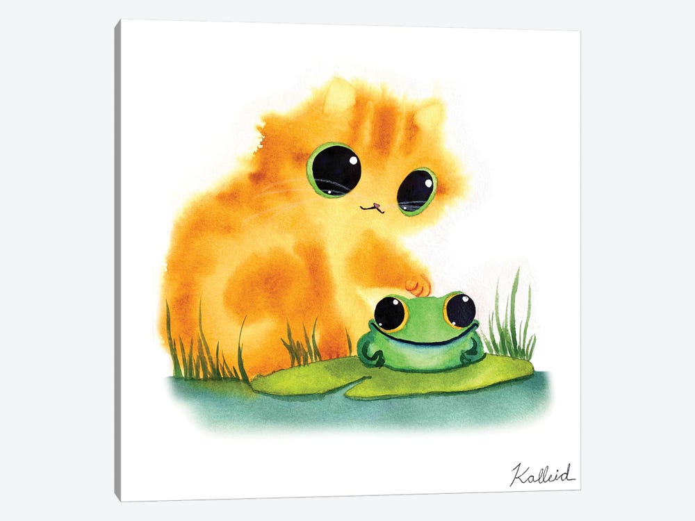 Cat Meets Frog by Kalleidoscape Design 1-piece Art Print