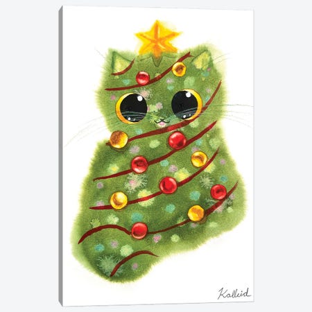 Christmas Tree Cat Canvas Print #KHK29} by Kalleidoscape Design Canvas Wall Art
