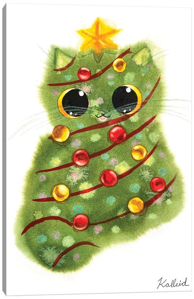 Christmas Tree Cat Canvas Art Print - Kalleidoscape Design