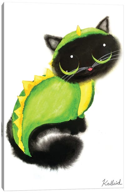 Dino Cat Canvas Art Print - Kids Dinosaur Art