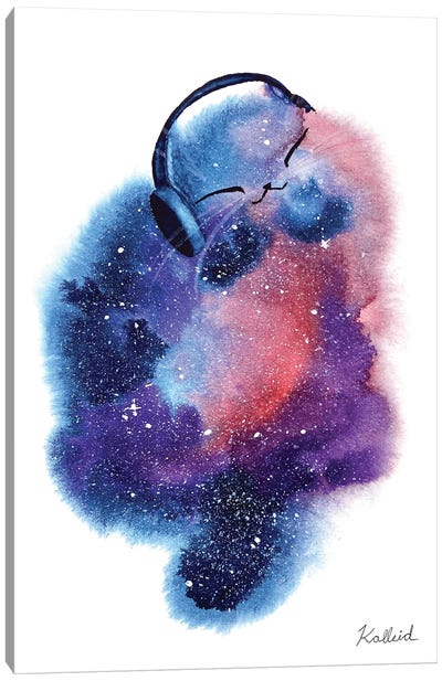 Headphone Cat Canvas Art Print - Galaxy Art
