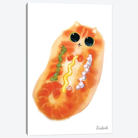 Hot Dog Cat Canvas Print #KHK58} by Kalleidoscape Design Art Print