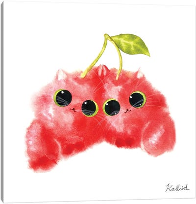 Kitty Cherries Canvas Art Print - Cherry Art