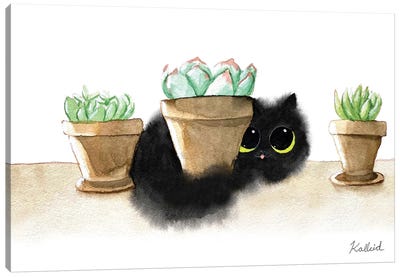 Kitty Pot Canvas Art Print - Black Cat Art