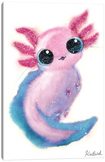 Axolotl Cat Canvas Art Print - Friendly Mythical Creatures