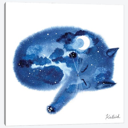 Moonrise Cat Canvas Print #KHK71} by Kalleidoscape Design Art Print