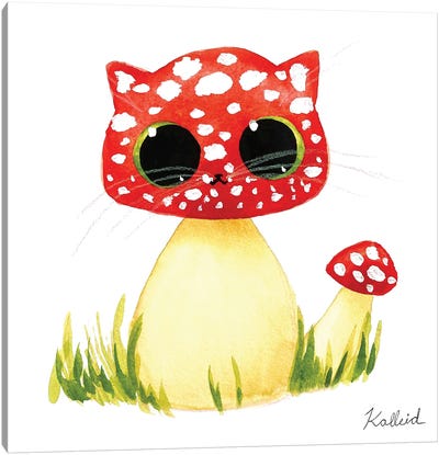 Mushroom Cat Canvas Art Print - Kalleidoscape Design