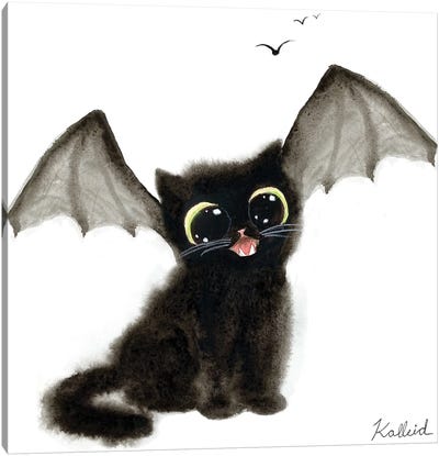 Bat Cat Canvas Art Print - Friendly Mythical Creatures