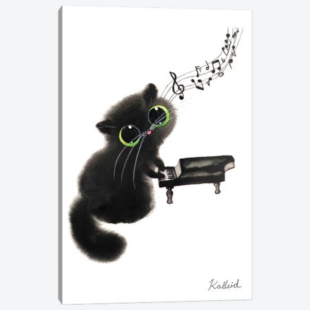 Piano Cat Canvas Print #KHK82} by Kalleidoscape Design Canvas Wall Art
