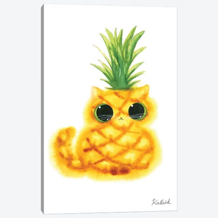 Pineapple Cat Canvas Print #KHK83} by Kalleidoscape Design Canvas Artwork