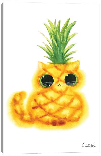 Pineapple Cat Canvas Art Print - Orange Cat Art