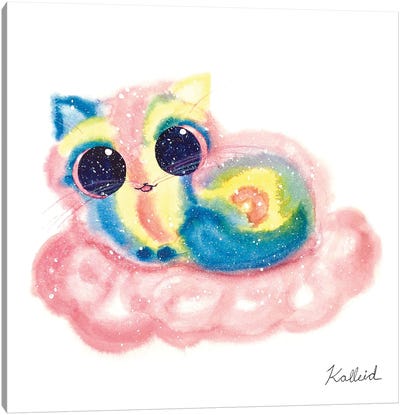 Rainbow Cloud Cat Canvas Art Print - Friendly Mythical Creatures