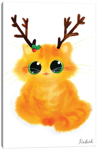 Reindeer Cat Canvas Art Print - Christmas Animal Art