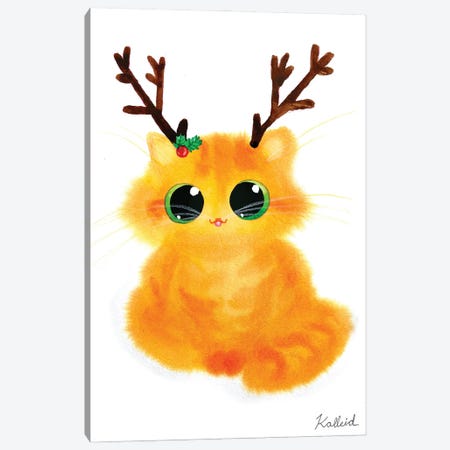 Reindeer Cat Canvas Print #KHK89} by Kalleidoscape Design Canvas Artwork