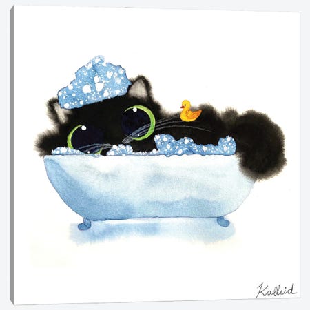 Bathtub Cat Canvas Print #KHK8} by Kalleidoscape Design Canvas Art Print