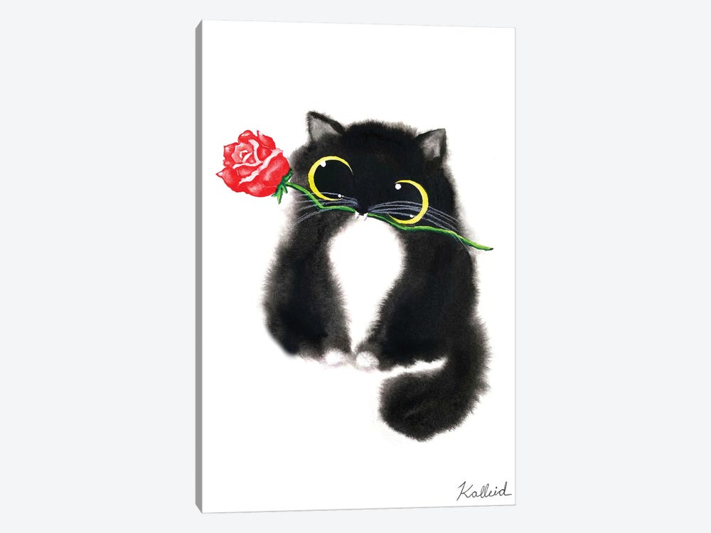 Rose Tuxedo Cat by Kalleidoscape Design 1-piece Canvas Print