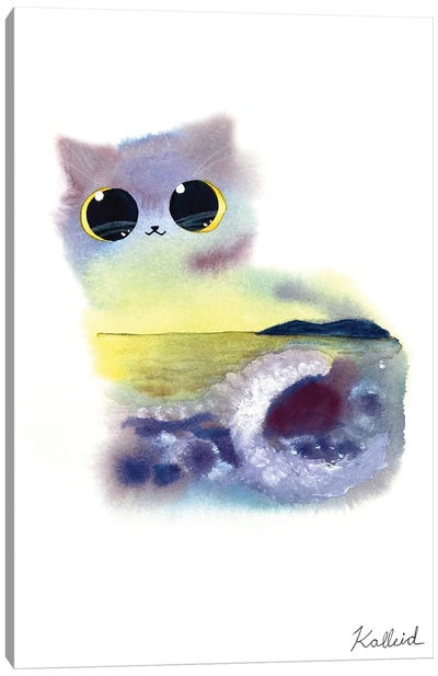 Seascape Cat Canvas Art Print - Friendly Mythical Creatures
