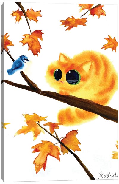 Seasons Autumn Cat Canvas Art Print - Orange Cat Art