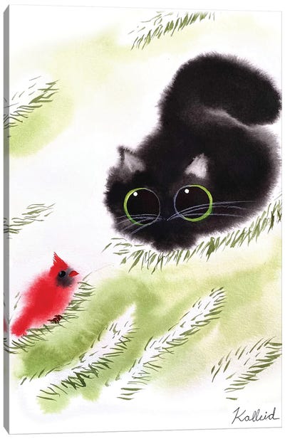 Seasons Winter Cat Canvas Art Print - Cardinal Art