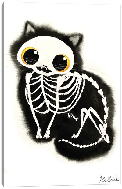 Skeleton Cat Canvas Art Print - Friendly Mythical Creatures