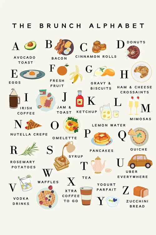 The Brunch Alphabet by Kharin Hanes wall art