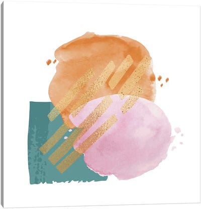 Abstract Watercolor Strokes Canvas Art Print - Gold & Pink Art