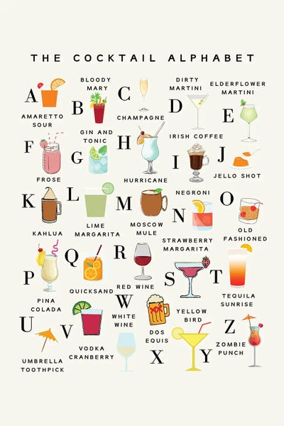 The Cocktail Alphabet by Kharin Hanes multi panel art
